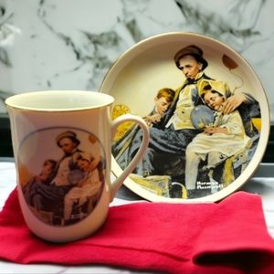 Vtg Mug & Plate Gold Trimmed Norman Rockwell IMM